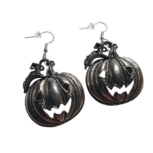 Metal Pumpkin Jack O Lantern Vintage Earrings Women Jewelry Costume Heavy Style - Picture 3 of 5